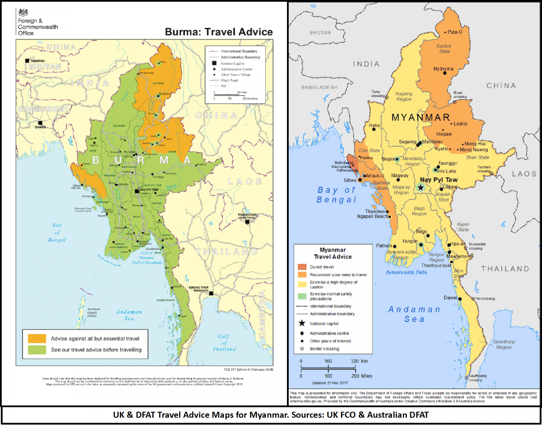 Map depicting travel warning across Myanmar from DFAT